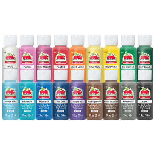 Apple Barrel Acrylic Craft Paint Set – 18 Matte Colors, 2 oz Bottles