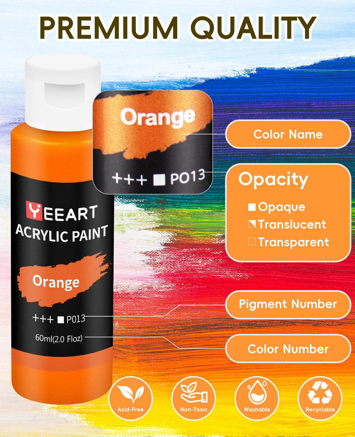 Yeeart Acrylic Paint Set, 24 x 2 oz