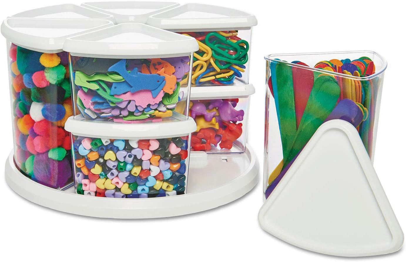 Rotating Carousel Craft Organizer, 9-Canister, Includes 3" and 6" Canisters, Removable, Clear, Lids