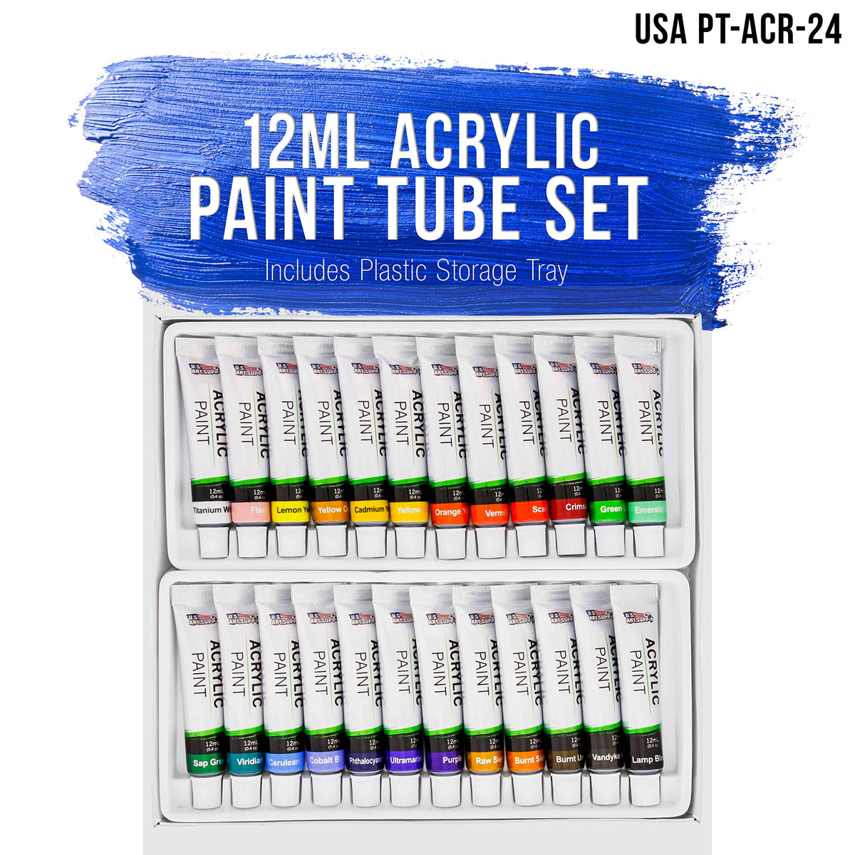 U.S. Art Supply 24 Color Acrylic Paint Set, 12ml
