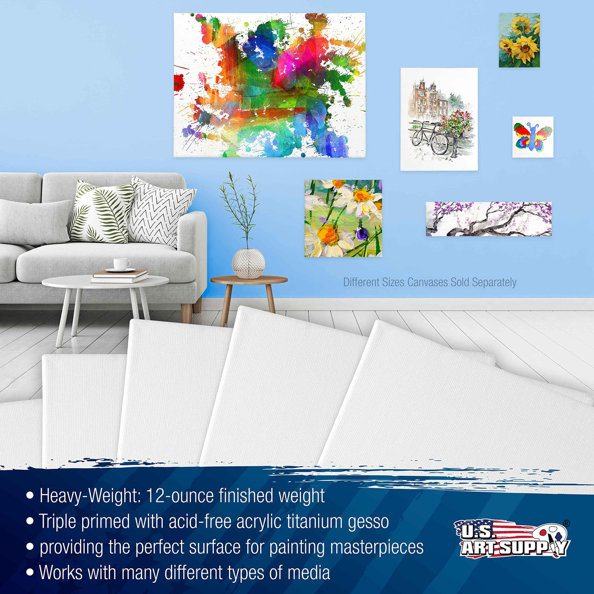 U.S. Art Supply Stretched Canvas, 4x12 in, 6-Pack