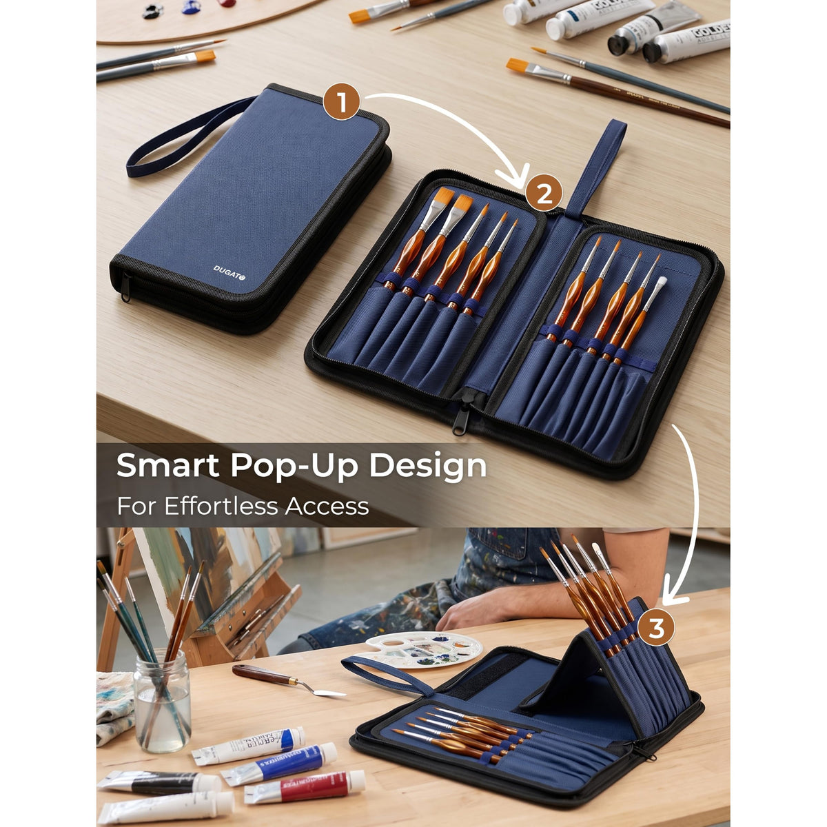 DUGATO Short Canvas Brush Holder, Blue, Blue