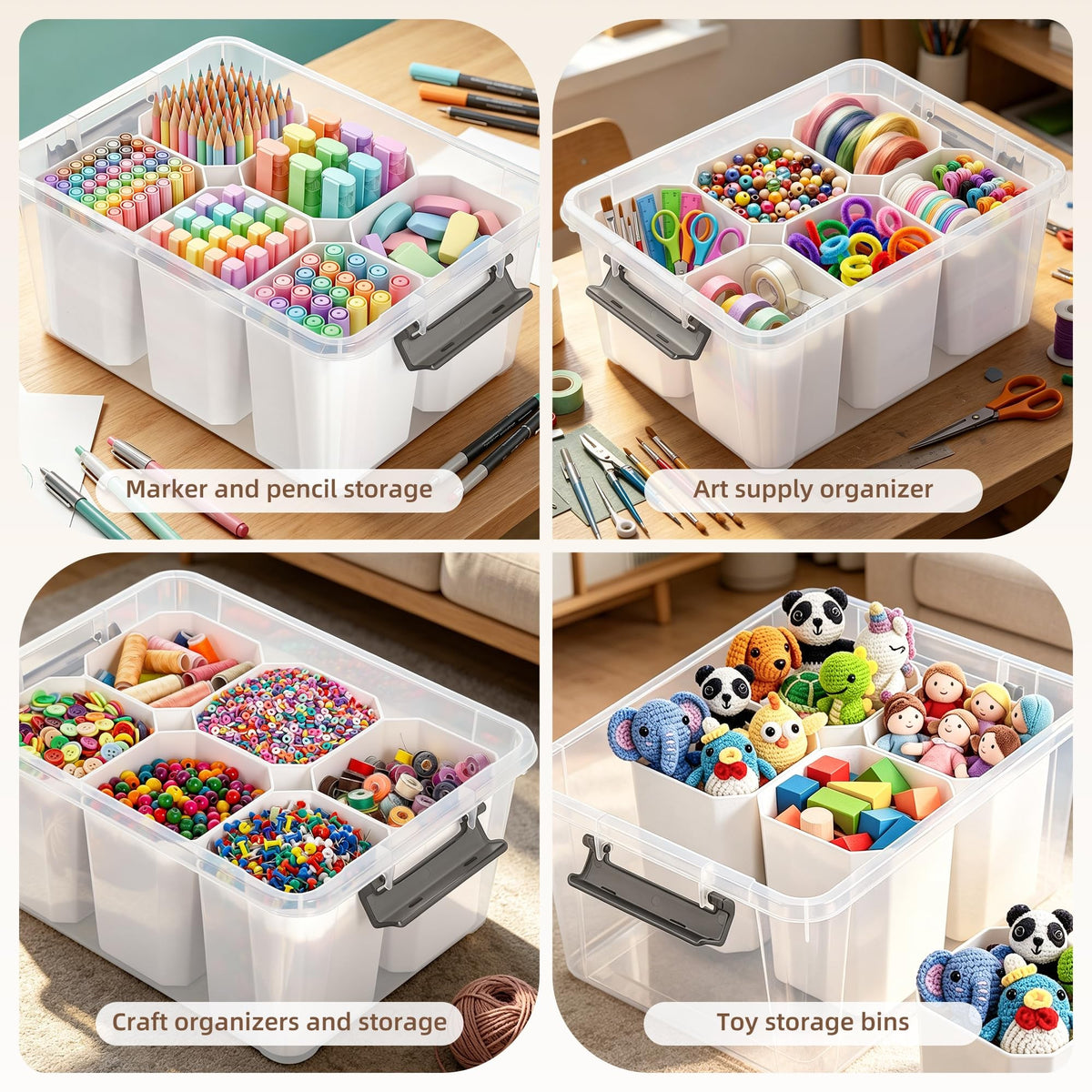 Citylife 17-Quart Craft Organizer Bin with Lid, Clear, Clear, 17 qt