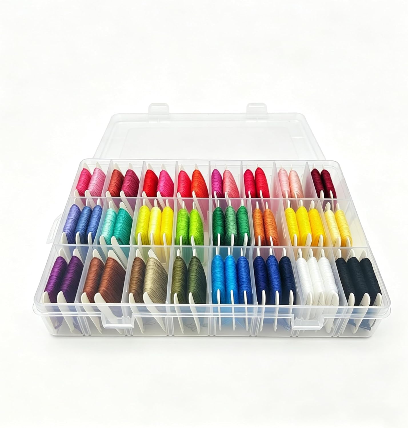 Embroidery Floss Organizer Box Tools with 62 Skeins Cross Stitch Thread Bobbin Winder, 1 Removable 24 Compartments with 50 Hard Floss Bobbins and Stickers for Craft DIY Embroidery Sewing