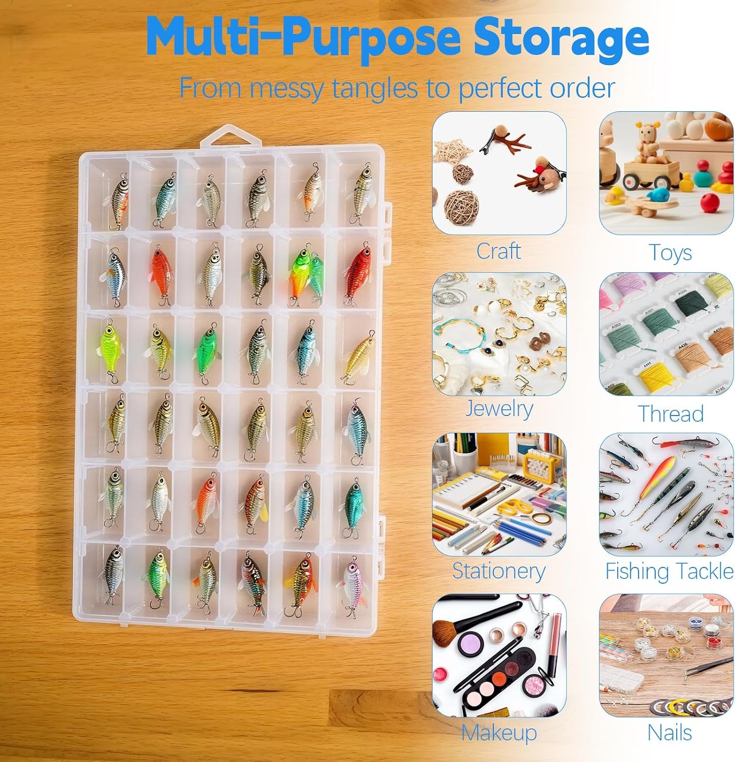 Embroidery Floss Organizer Compatible with DMC - Embroidery Thread Organizer Box, Snap-Tight Clear Cross Stitch Thread Storage Box, Removable 36 Compartments, for Small Sewing Supplies Storage