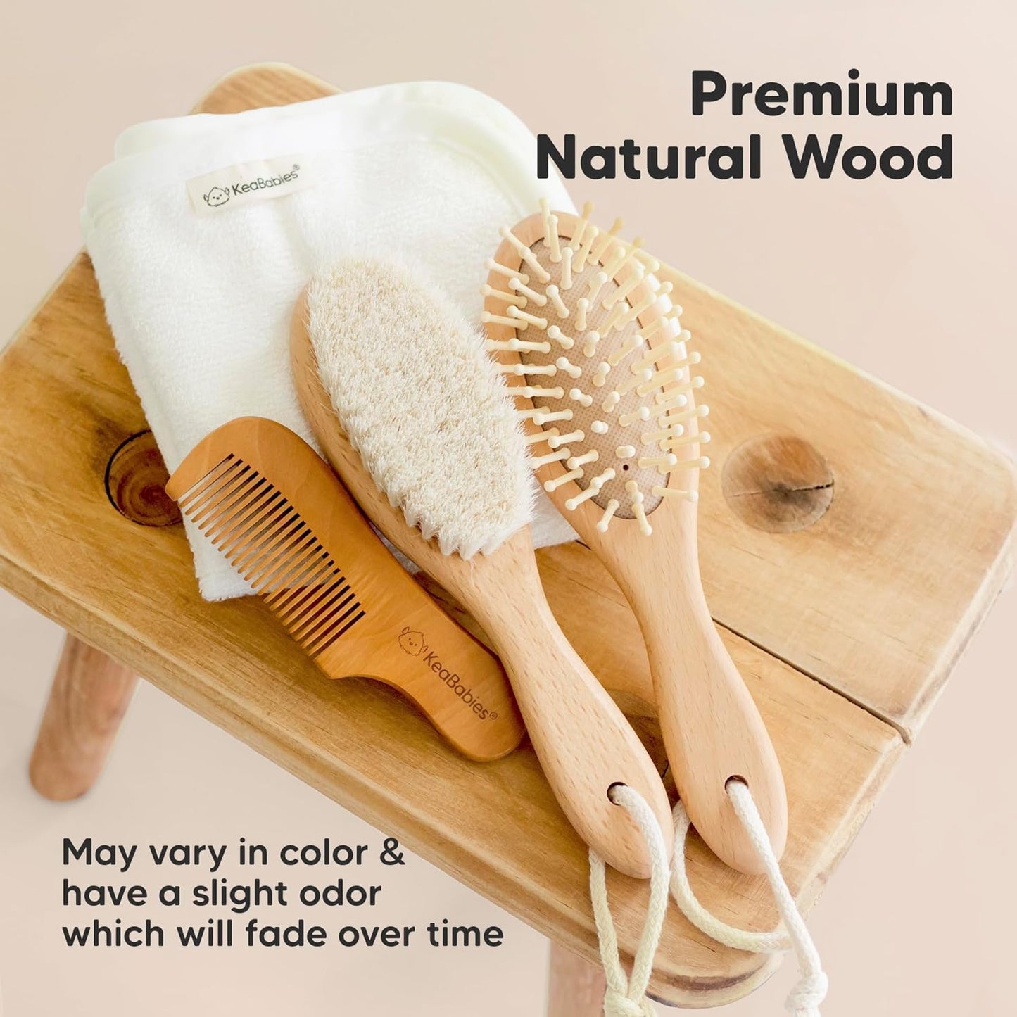 Baby Hair Brush Set for Newborns - Soft Goat Bristle Wooden Baby Brush and Comb Set Newborn Grooming Kit for Cradle Cap, Durable & Gentle, Boy, Girl Infant Essentials Care Kit Brush (Regular, Walnut)