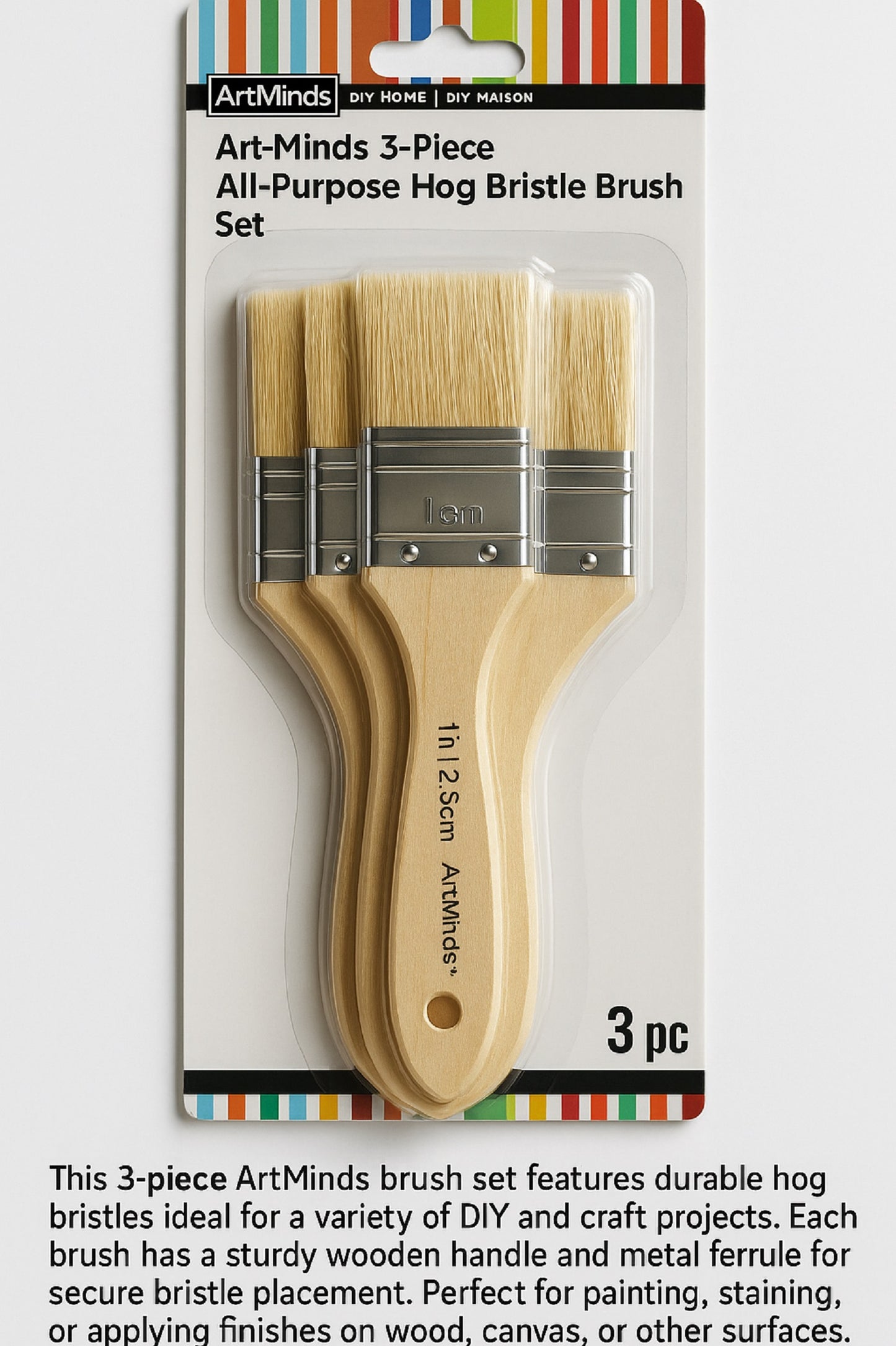 ArtMinds 3-Piece All-Purpose Hog Bristle Brush Set