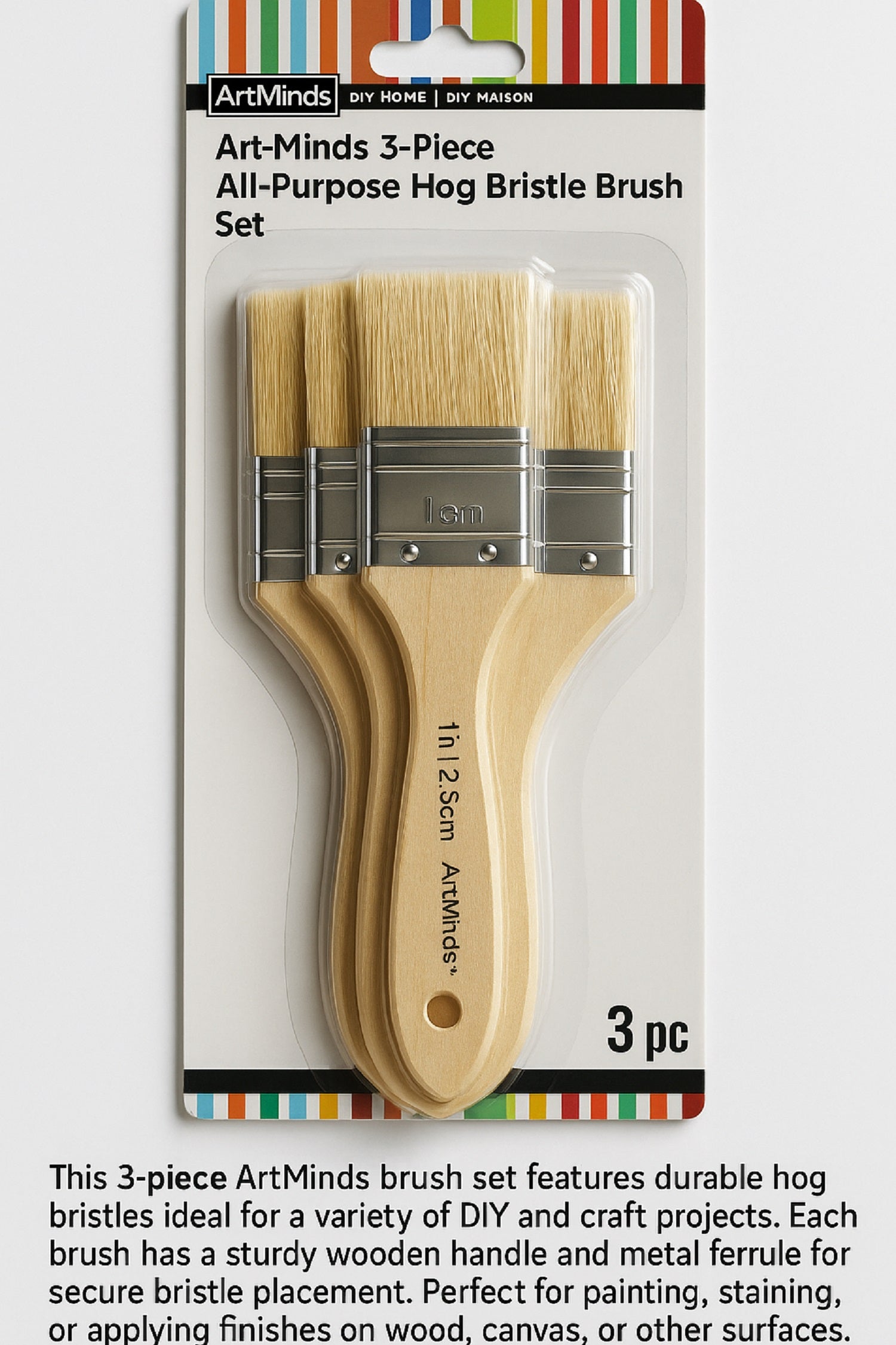 ArtMinds 3-Piece All-Purpose Hog Bristle Brush Set