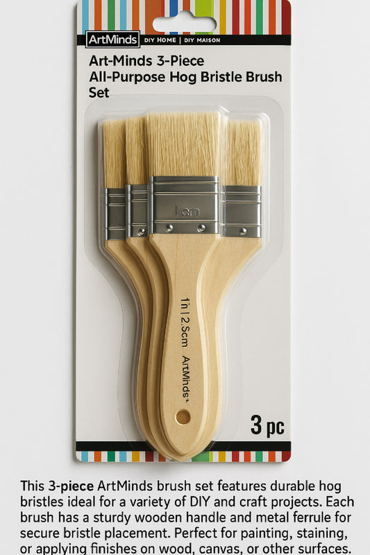 ArtMinds 3-Piece All-Purpose Hog Bristle Brush Set