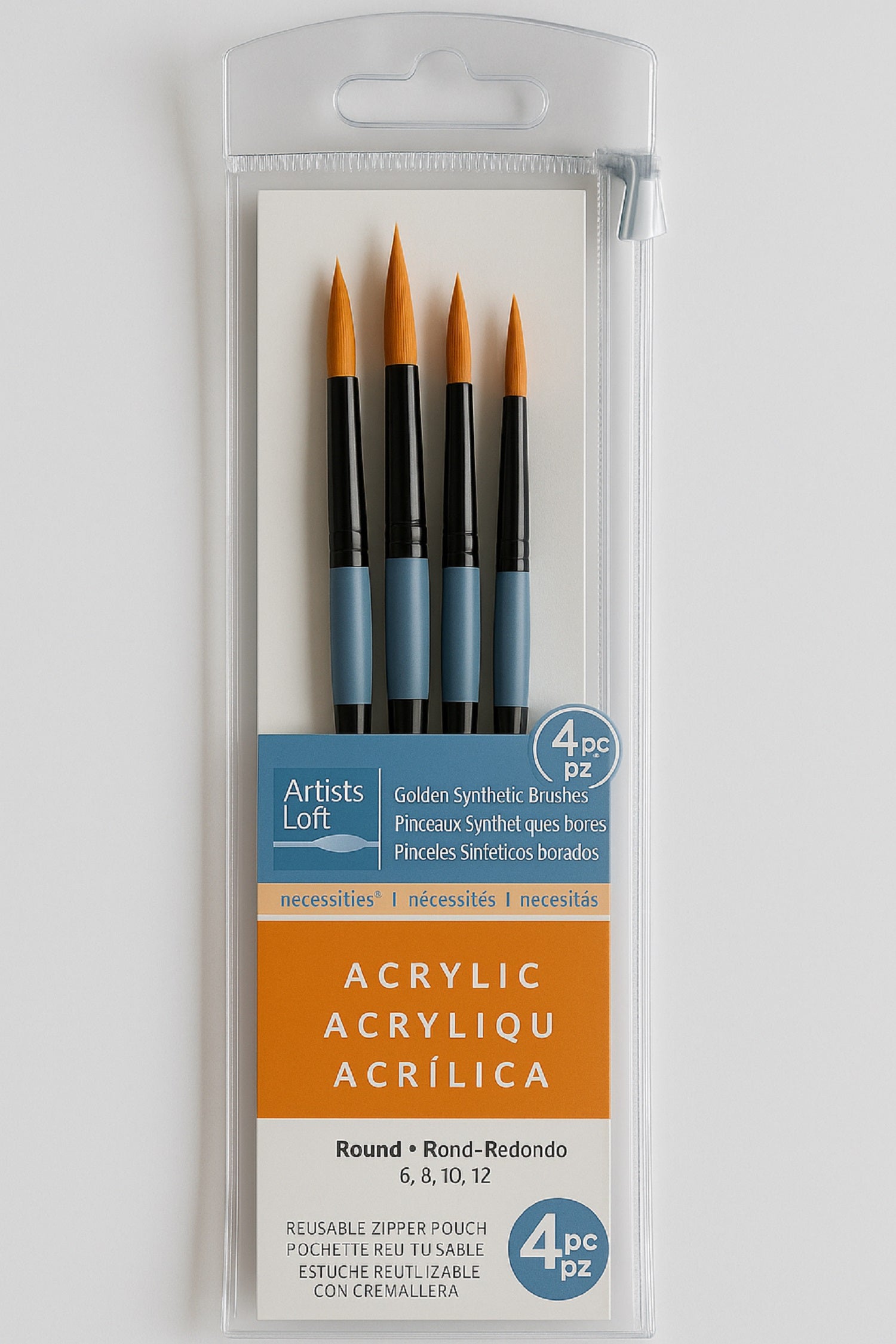 Artist's Loft Acrylic Paint Brush Set – 4 Round Golden Synthetic Brushes (Sizes 6, 8, 10, 12)
