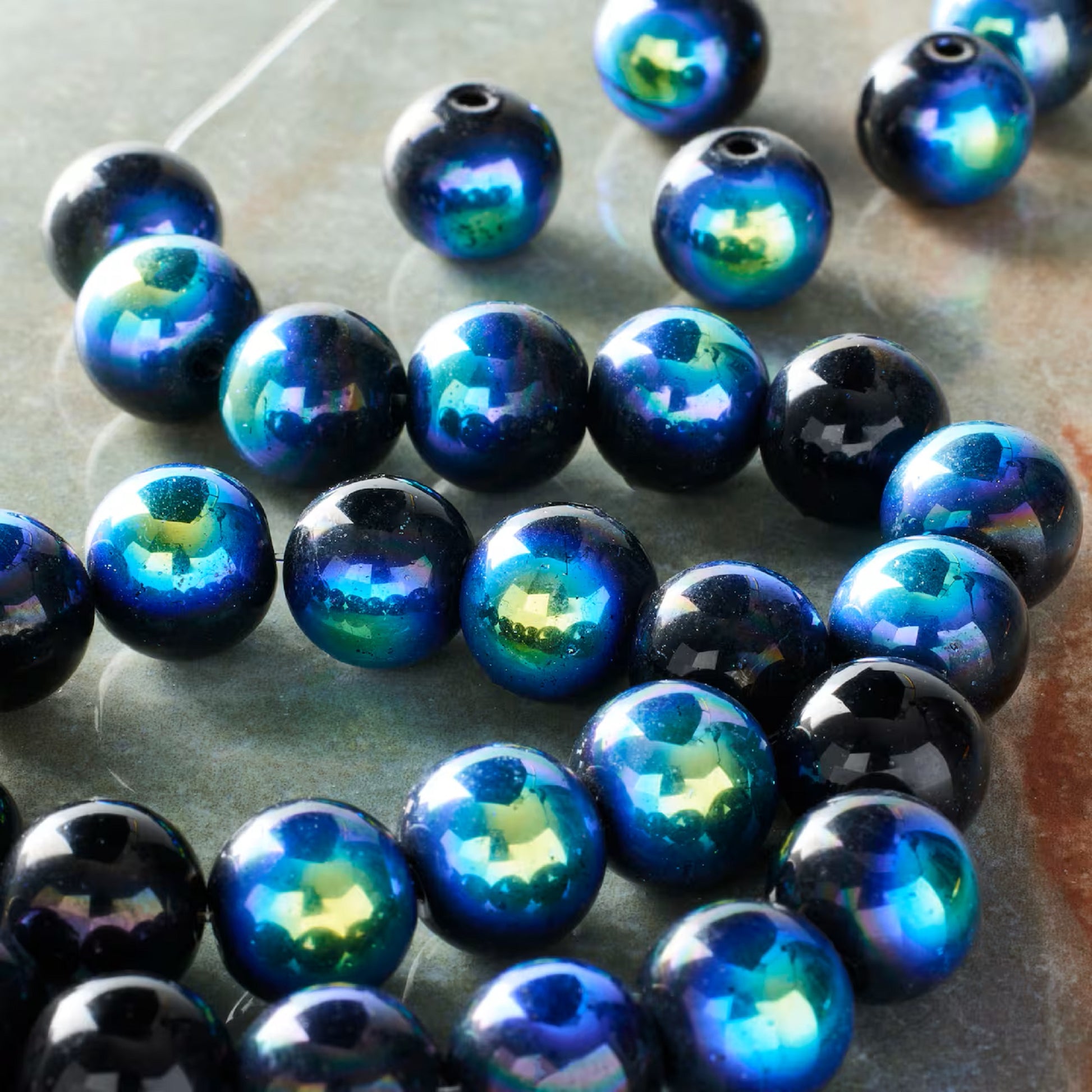 Black Aurora Borealis Round Glass Beads, 10mm by Bead Landing