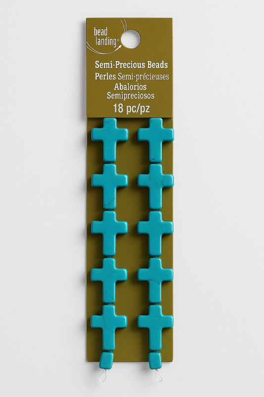 Turquoise Cross Semi-Precious Beads – 18 Pieces