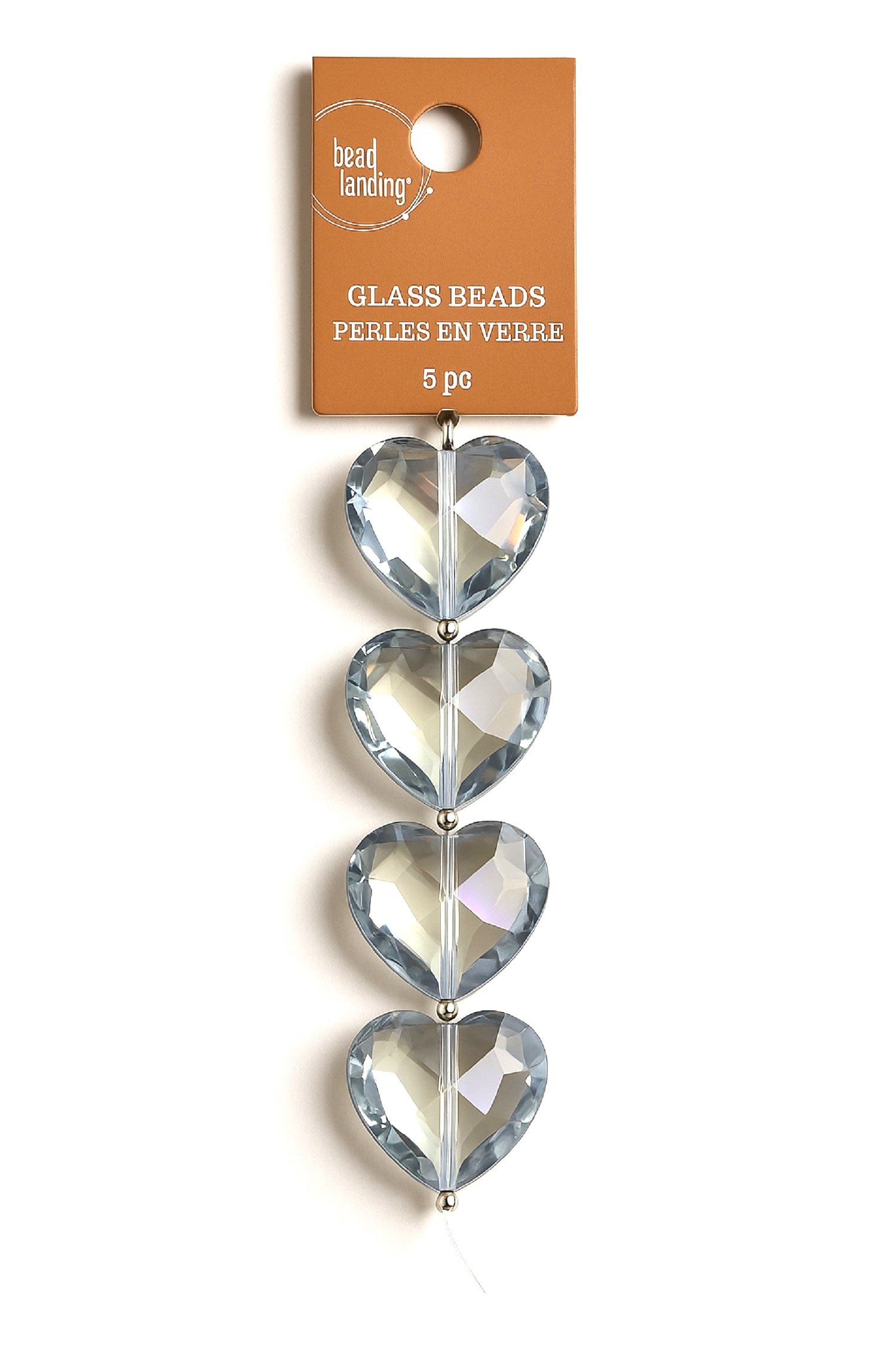 Faceted Heart Glass Beads – 5 Piece Strand by Bead Landing