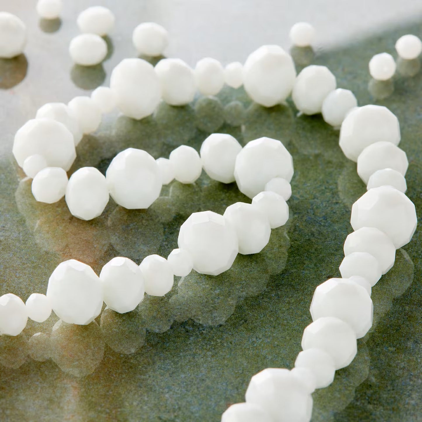 White Faceted Glass Rondelle Beads by Bead Landing