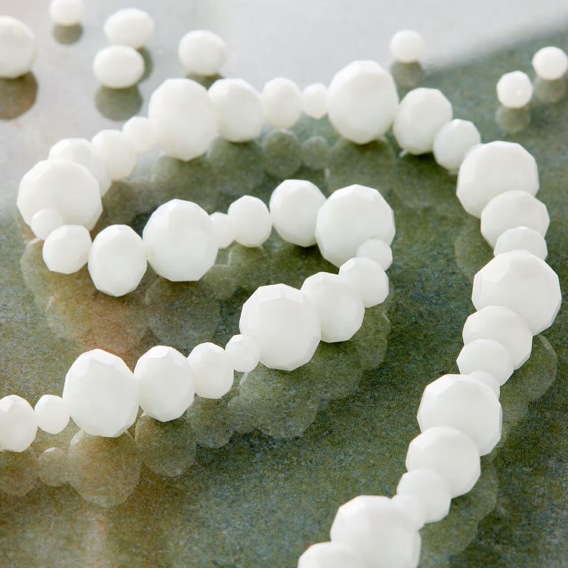 White Faceted Glass Rondelle Beads by Bead Landing