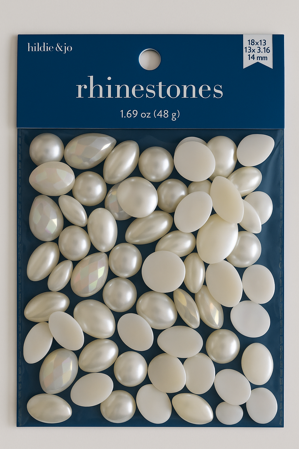 Hildie & Jo Rhinestones – Iridescent White Cabochons, 1.69 oz (48g)
