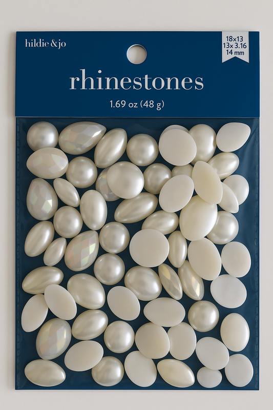 Hildie & Jo Rhinestones – Iridescent White Cabochons, 1.69 oz (48g)
