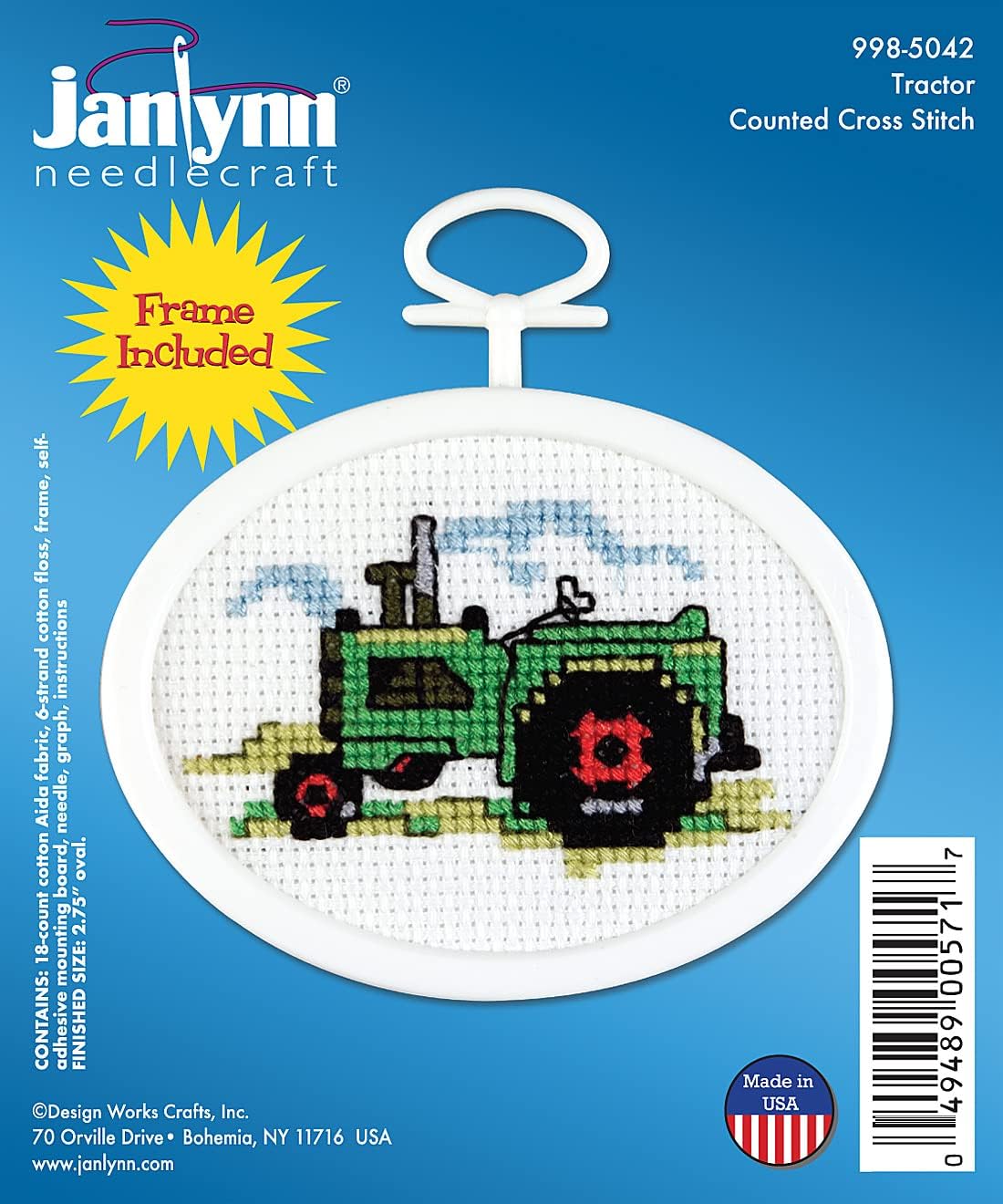 Janlynn Oval Mini Counted Cross Stitch Kit, 2-3/4-Inch, Tractor