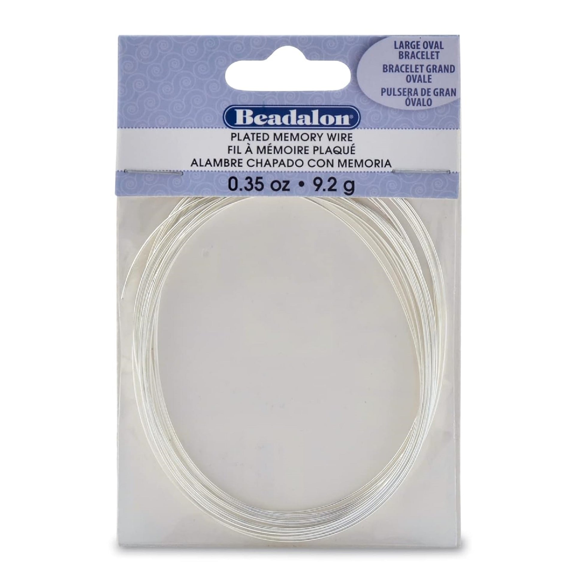 Beadalon Carbon Steel Memory Wire, Round, Large Oval Bracelet, Silver Plated, 0.35 oz, Approx. 20 coils