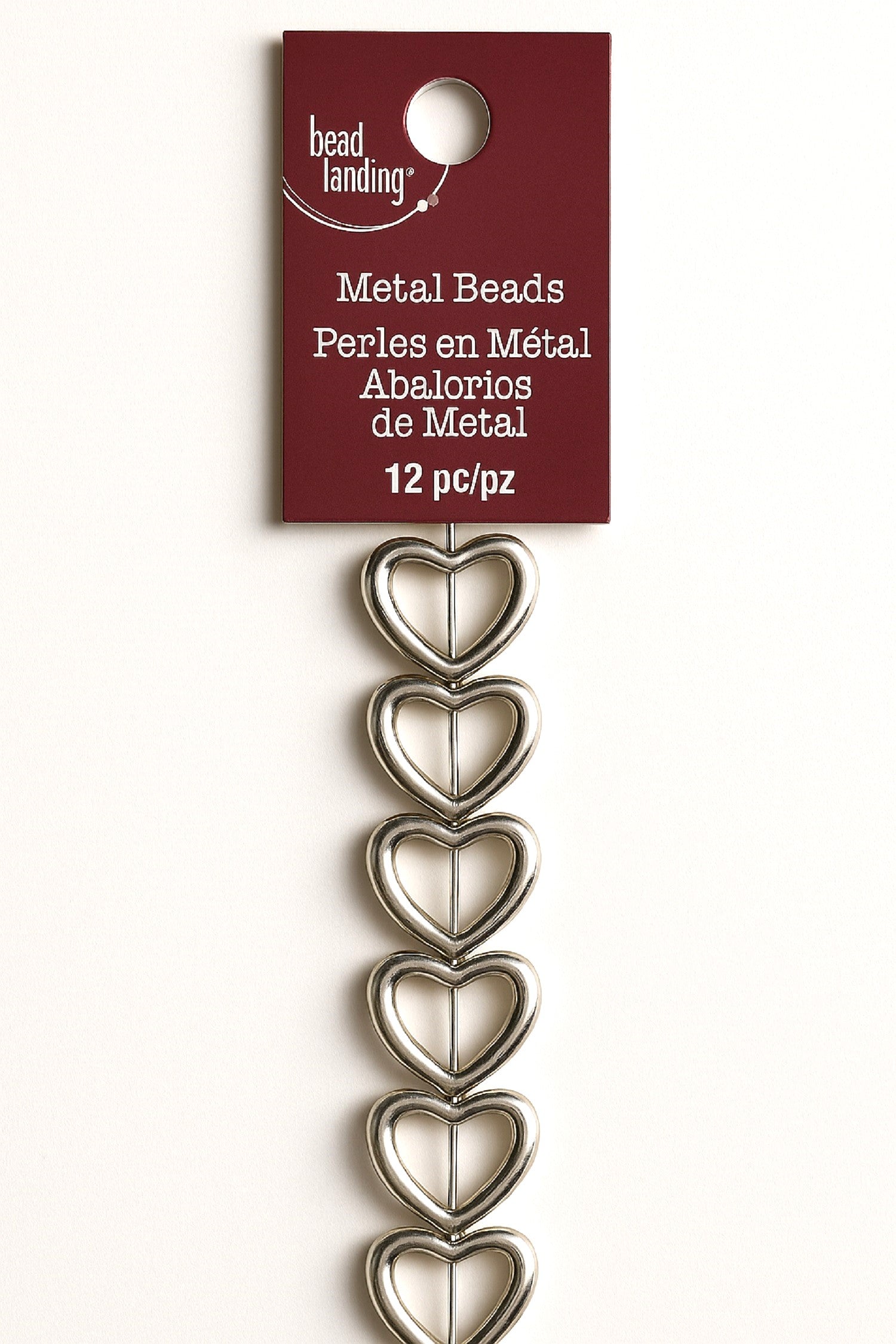 Bead Landing Metal Heart Beads – 12 Pieces, Silver Tone