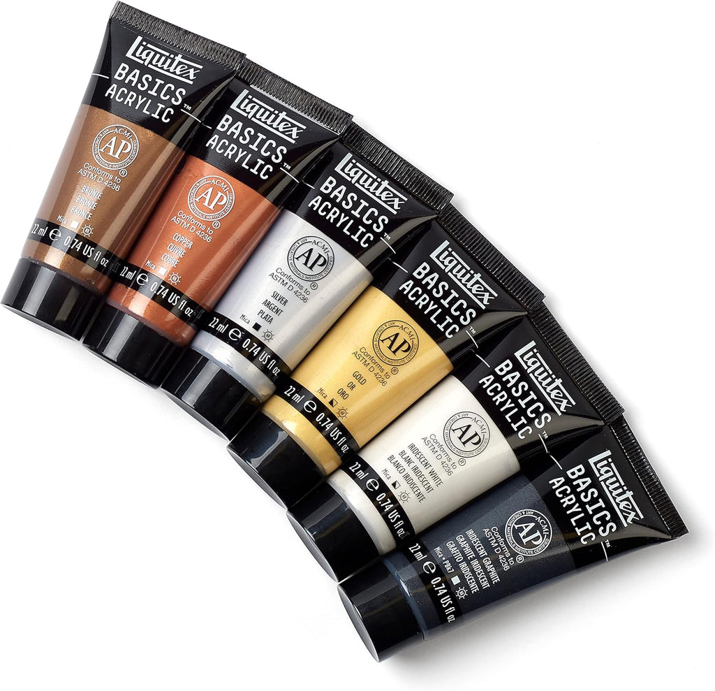Acrylic Paint Set, 6 x 22ml (0.74-oz) Tube Paint Set, Metallic & Iridescent  by Liquitex Basics