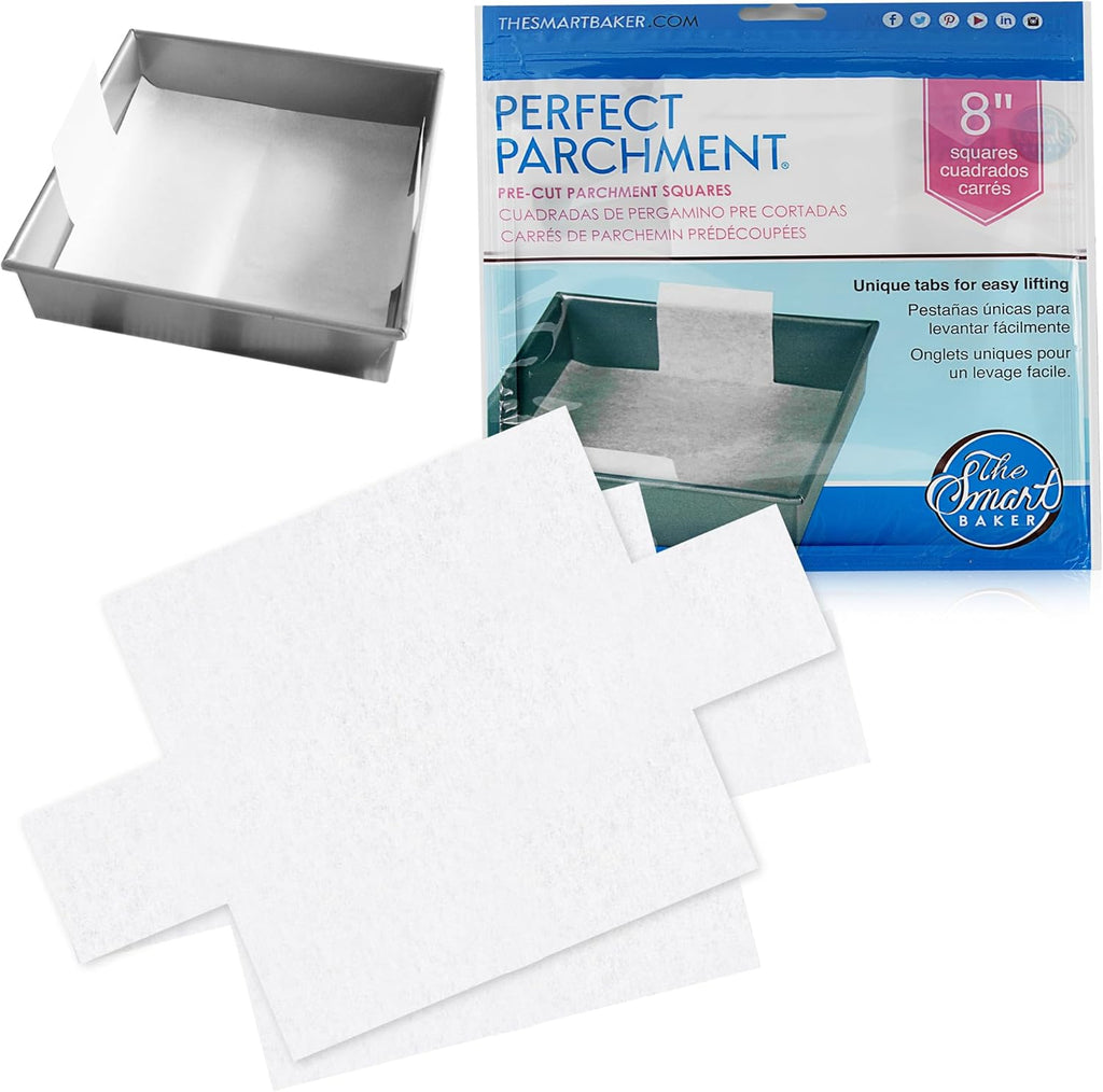 The Smart Baker Parchment Paper Sheets for Baking 24 Count, 8 Inch Square