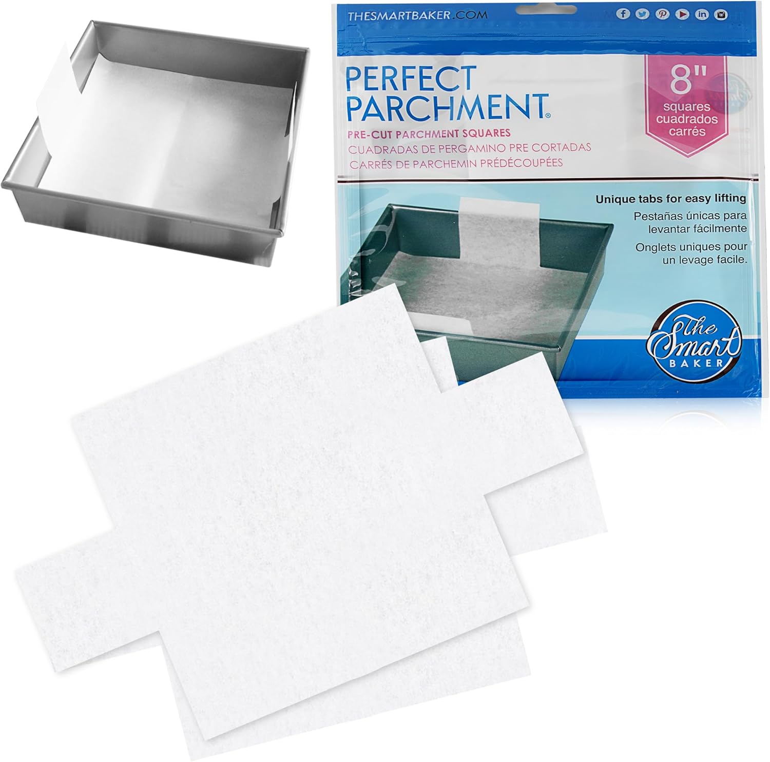 The Smart Baker Parchment Paper Sheets for Baking 24 Count, 8 Inch Square
