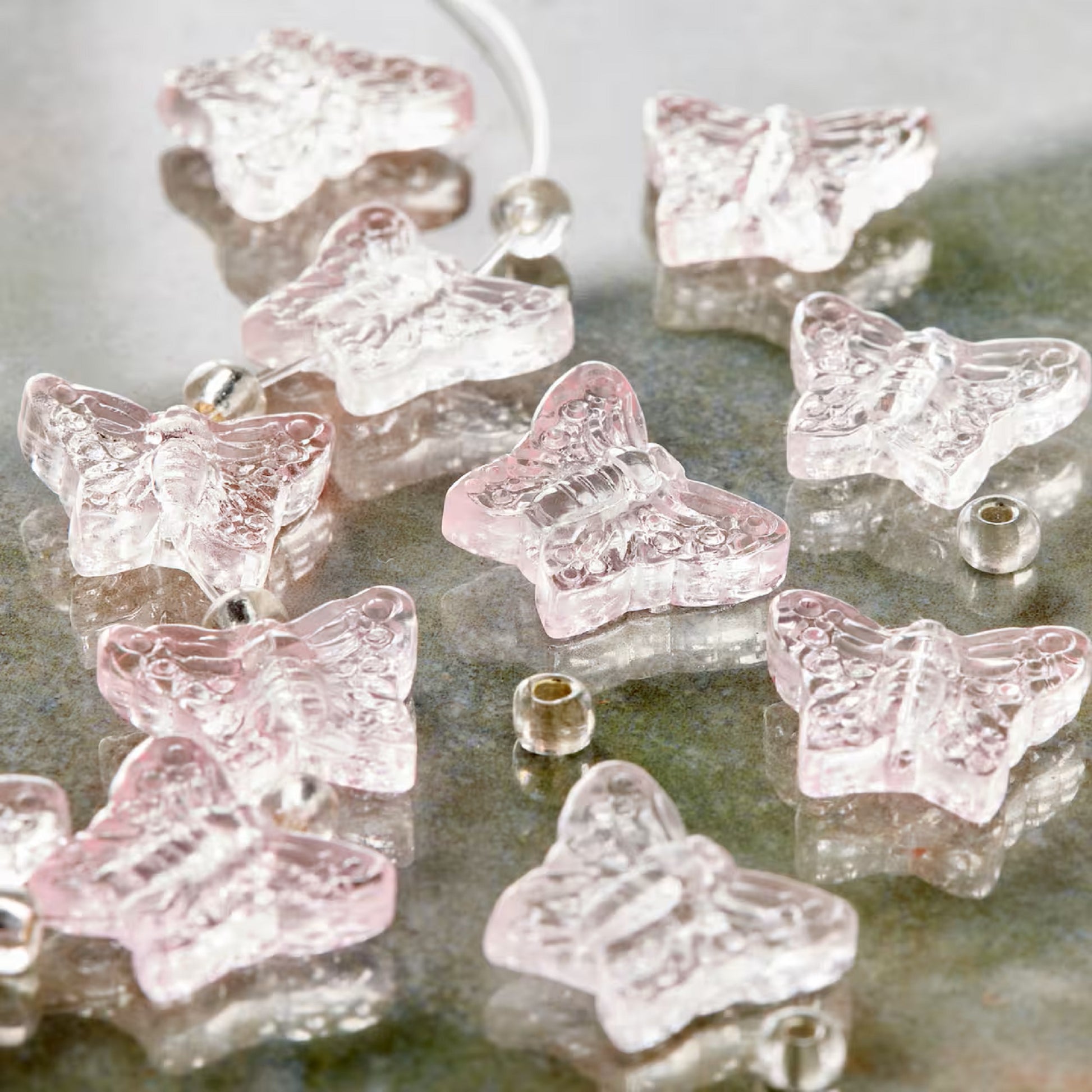 Pink Butterfly Glass Beads, 14mm by Bead Landing