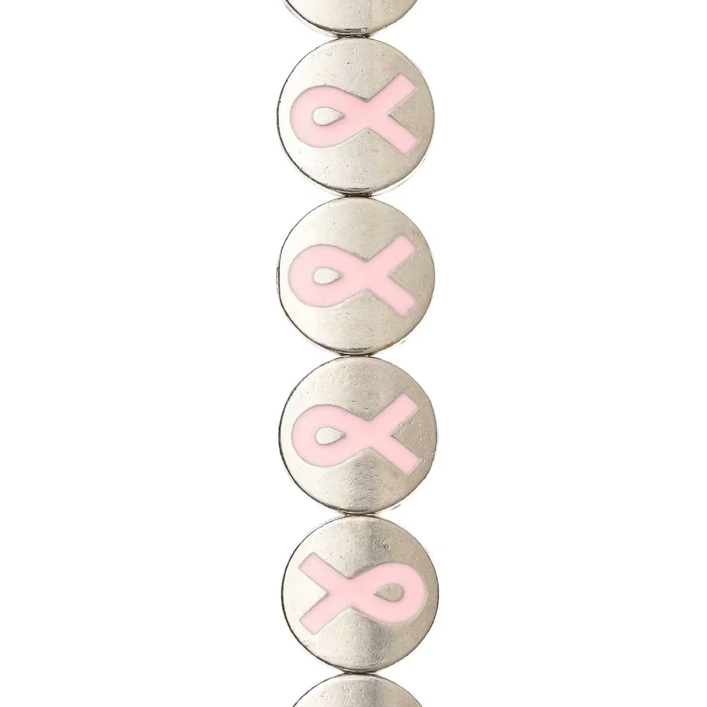 Pink Ribbon Metal Lentil Beads, 14mm by Bead Landing