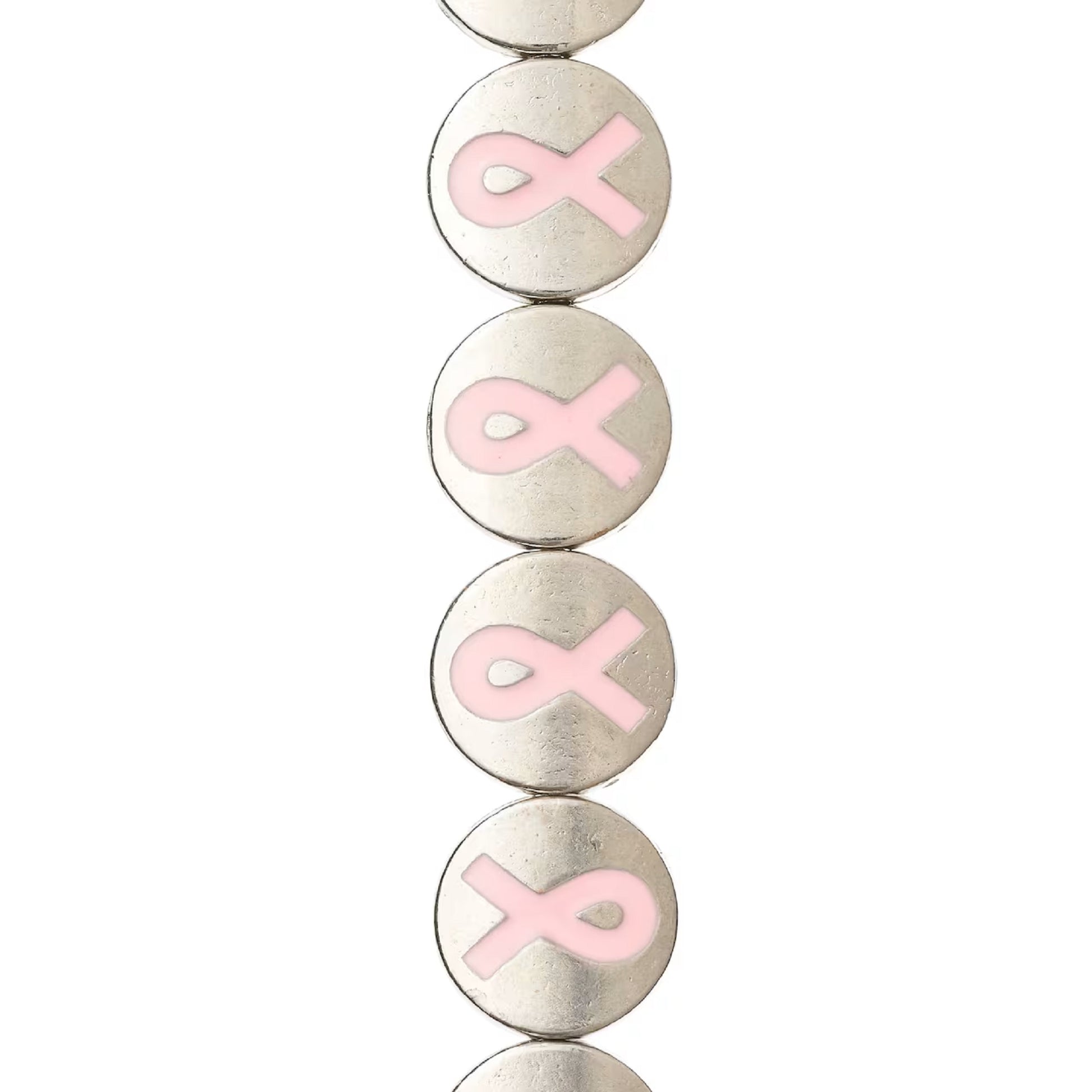Pink Ribbon Metal Lentil Beads, 14mm by Bead Landing