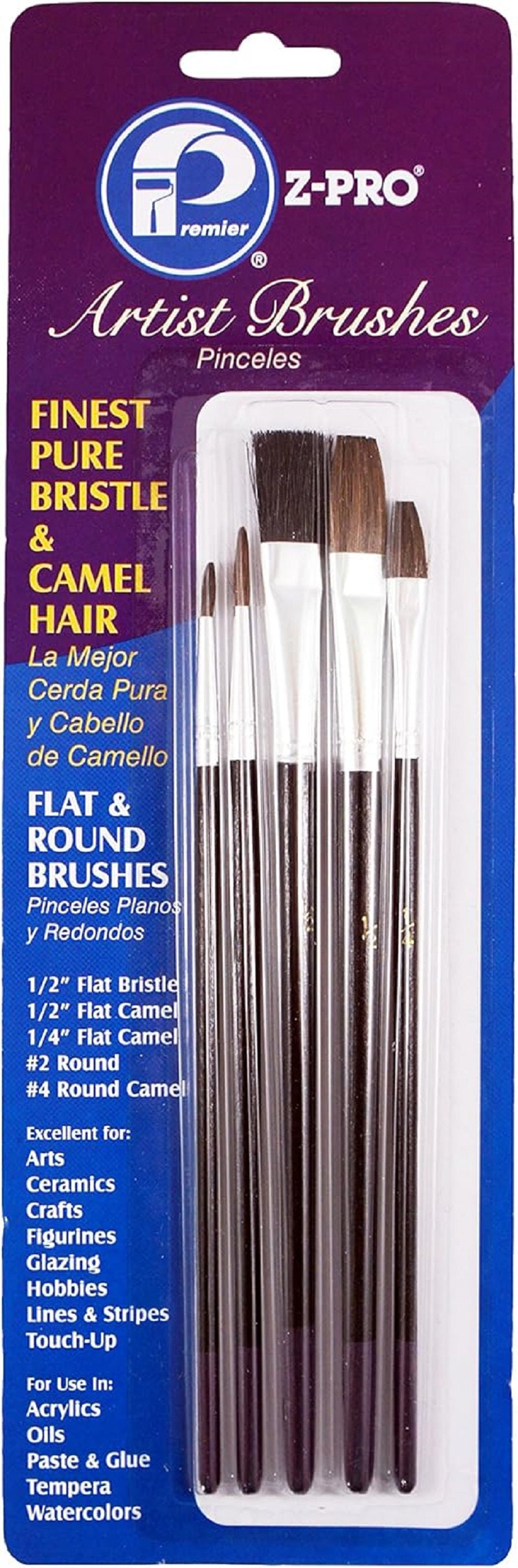 Premier Artist Brushes Bristle & Camel Hair, 5 Piece Set, AR10105