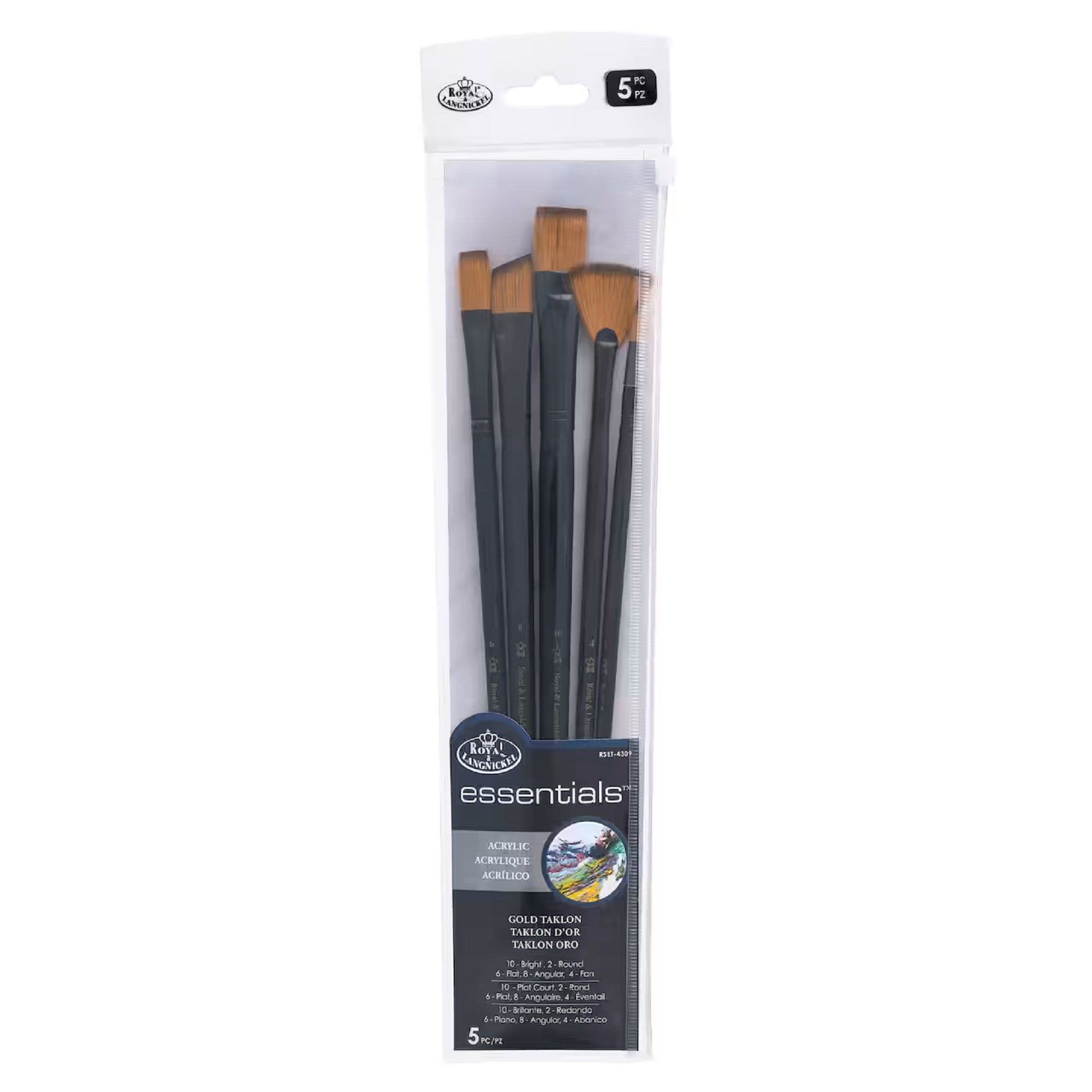 Royal & Langnickel Essentials  Acrylic Gold Taklon 5 Piece Brush Set