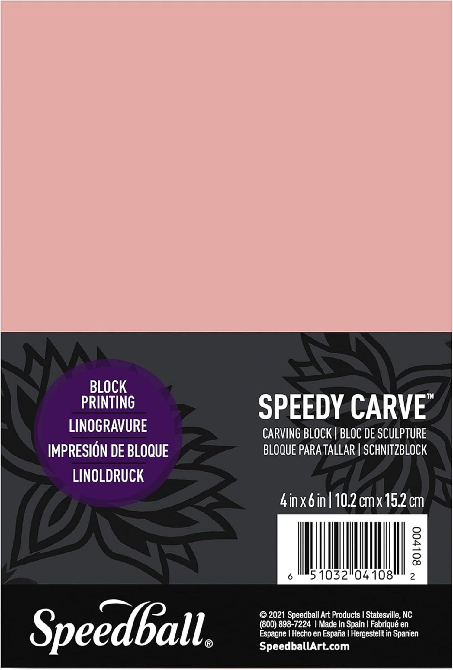 Speedball 4108 Speedy-Carve Block Printing Carving Block – Soft, Easy Carve Surface – 4 x 6 Inches, Pink