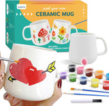 DIY Mug Painting Kit for Adults Kids with 2 Paintable Ceramic Mugs 12 Safe Paints, 2 Brushes & Ceramic Pen, Creative Crafts for Mother'S Day, Father'S Day & Valentine'S Day Gifts