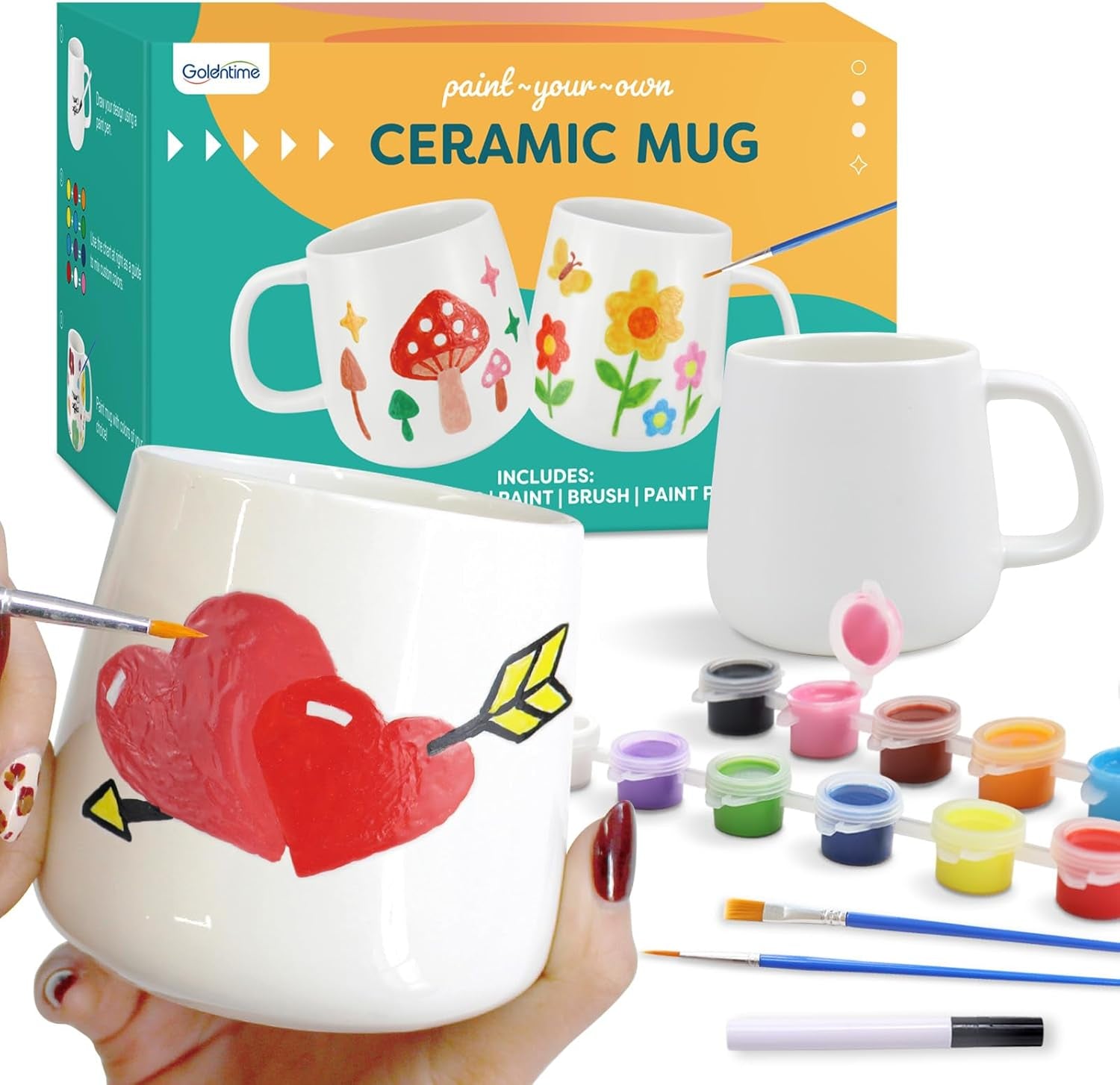 DIY Mug Painting Kit for Adults Kids with 2 Paintable Ceramic Mugs 12 Safe Paints, 2 Brushes & Ceramic Pen, Creative Crafts for Mother'S Day, Father'S Day & Valentine'S Day Gifts