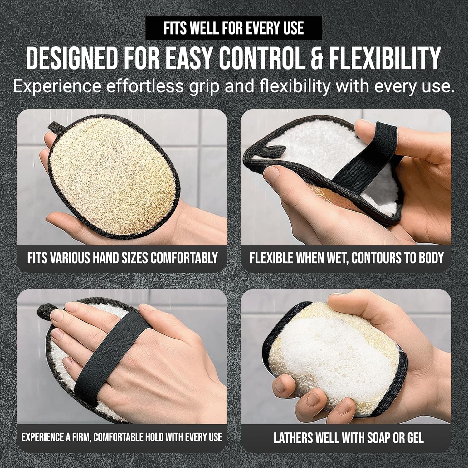 SERRENTO Natural Loofah Shower Body Scrubber for Men, Egyptian Luffa Sponge Exfoliating Loofah, Body Sponges for Shower, Hygiene Essentials, Bath Loofahs Scrubber Shower Tool - 2PCS Black & White Set