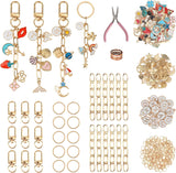 223Pcs Keychain Making Kit Bag Charm Kit 86 Charms 10 Keychain Clips with Key Ring Jewelry Plier,15 Extender Chain Swivel Snap Hooks Gold Charms 100 Jump Ring DIY Craft Supplies