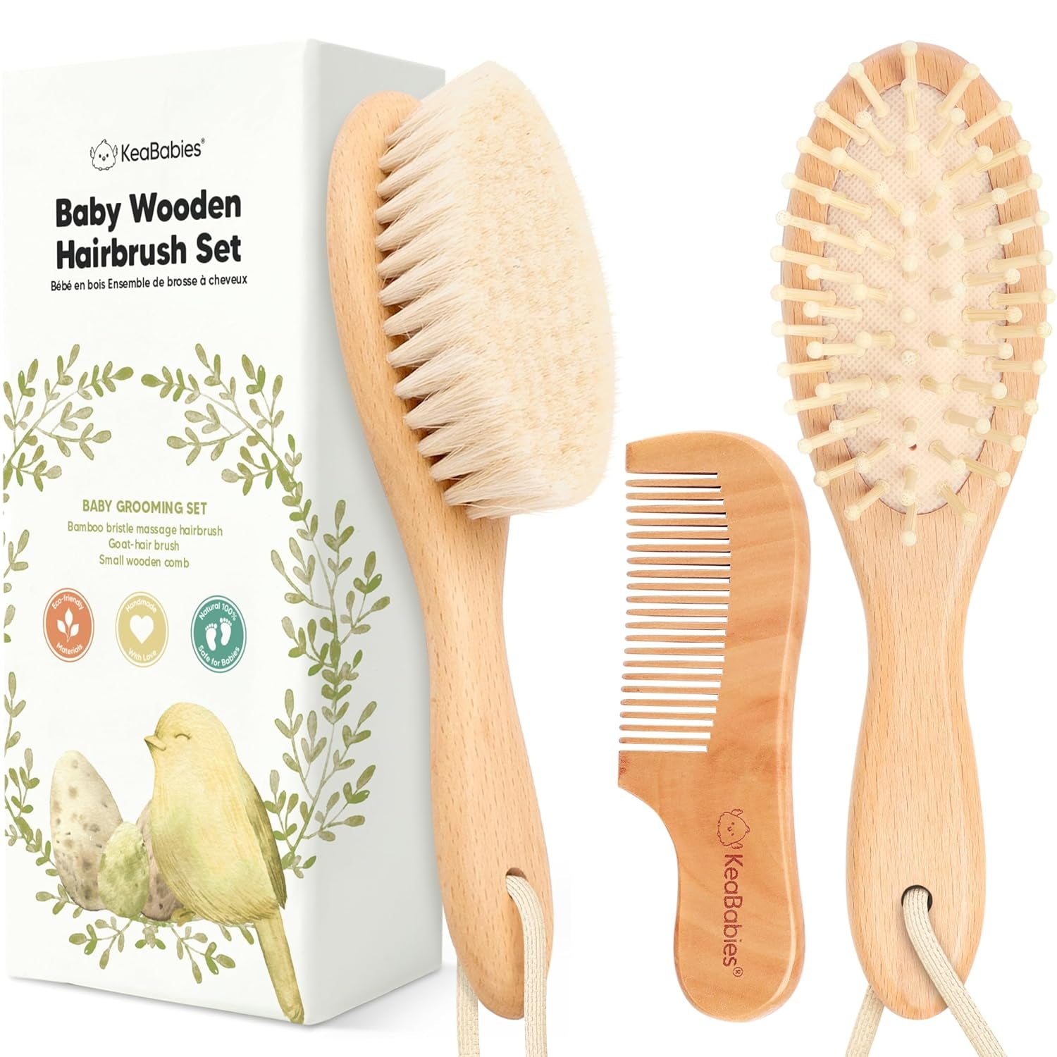 Baby Hair Brush Set for Newborns - Soft Goat Bristle Wooden Baby Brush and Comb Set Newborn Grooming Kit for Cradle Cap, Durable & Gentle, Boy, Girl Infant Essentials Care Kit Brush (Regular, Walnut)