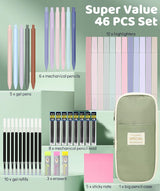 46 PCS Aesthetic School Supplies with Pencil Case, Pastel Highlighters, Erasable Pens, Refills, Mechanical Pencils for Students Stationary College Essentials