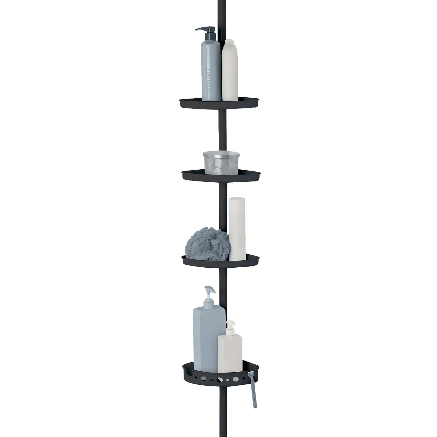4-Tier Black Tension Pole Shower Caddy Organizer