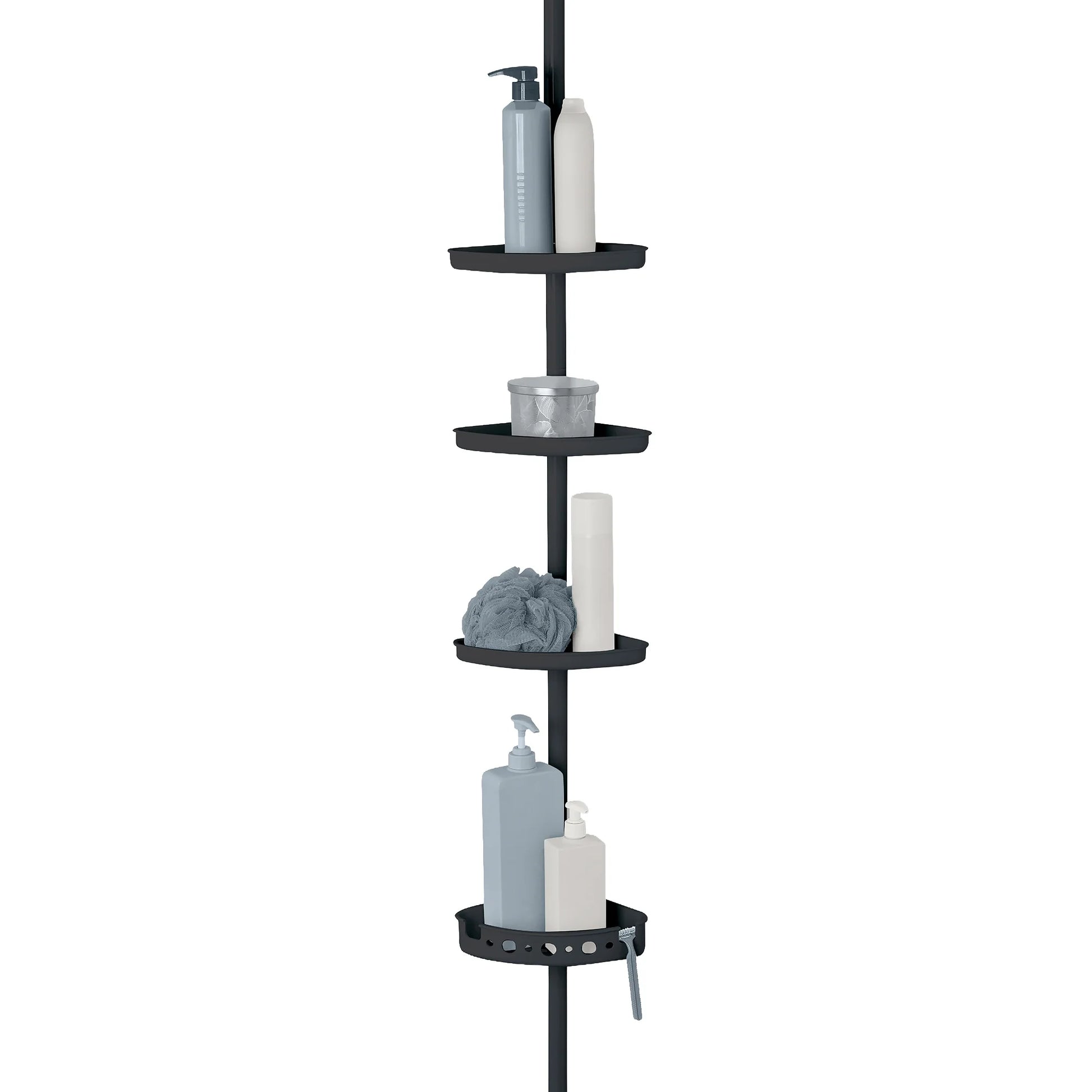 4-Tier Black Tension Pole Shower Caddy Organizer