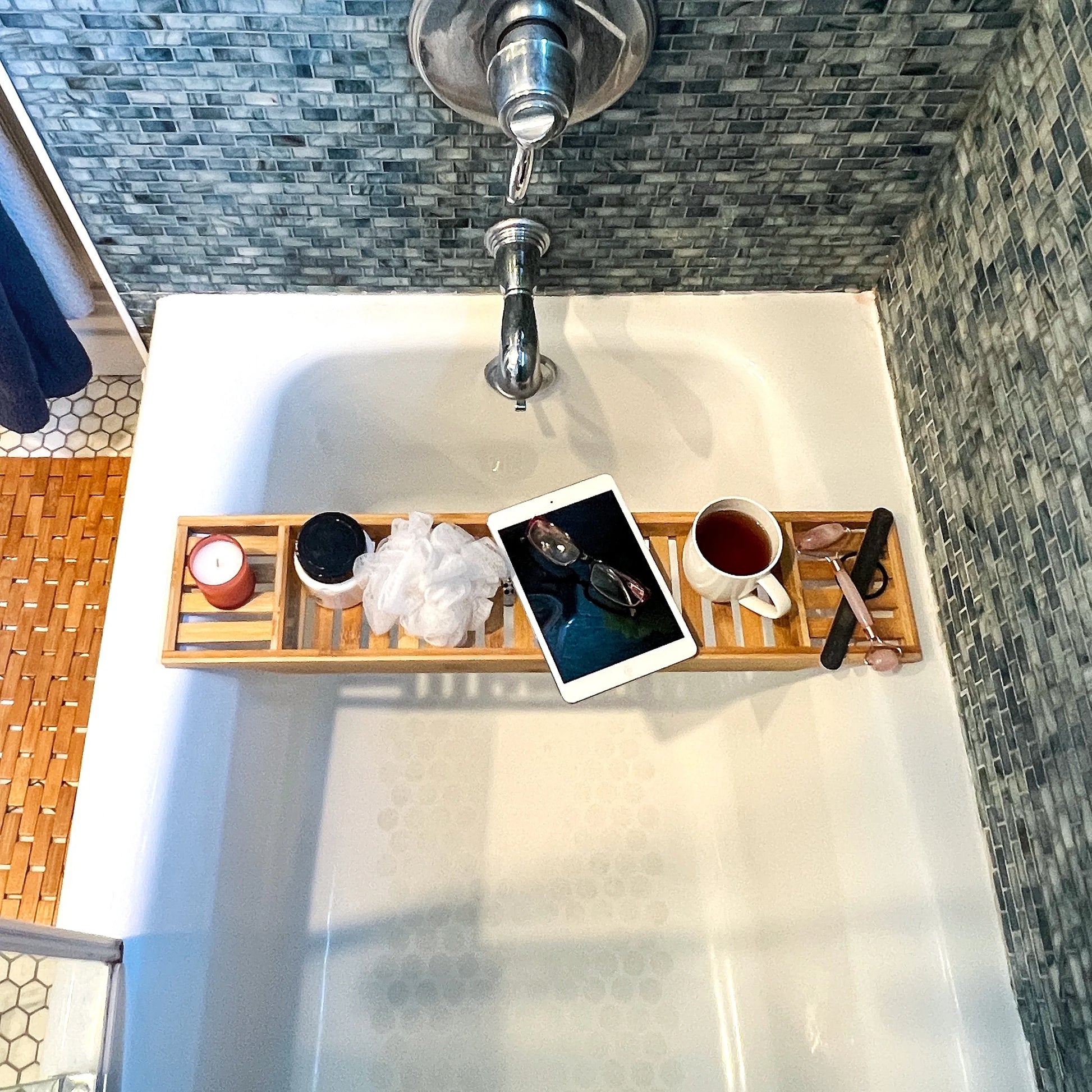 Bathtub Tray, Shower Organizer, Bathroom Accessory, Rayon from Bamboo, 27.5"L X 5.75"W X 1.75"H, Set of 2, Brown