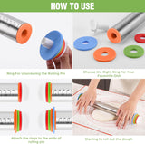 Rolling Pin with Adjustable Thickness Rings for Baking,Stainless Steel Dough Roller,Baking Supplies for Cookie Fondant Pizza Cake Pasta