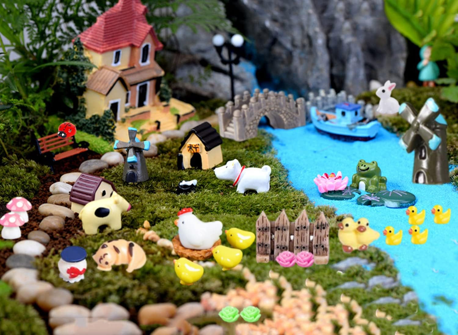 123 Pcs Fairy Garden Accessories Outdoor, Miniature Figurines, Decorations, Kit for Terrarium Supplies DIY Craft Decor