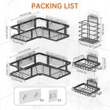 5 Pack Corner Shower Caddy, L-Shape Adhesive Shower Organizer with Soap Holder &Toothpaste Holder, Rustproof Stainless Steel Shower Shelves W/ 16 Hooks, No Drilling Bathroom Organizers Storage Racks