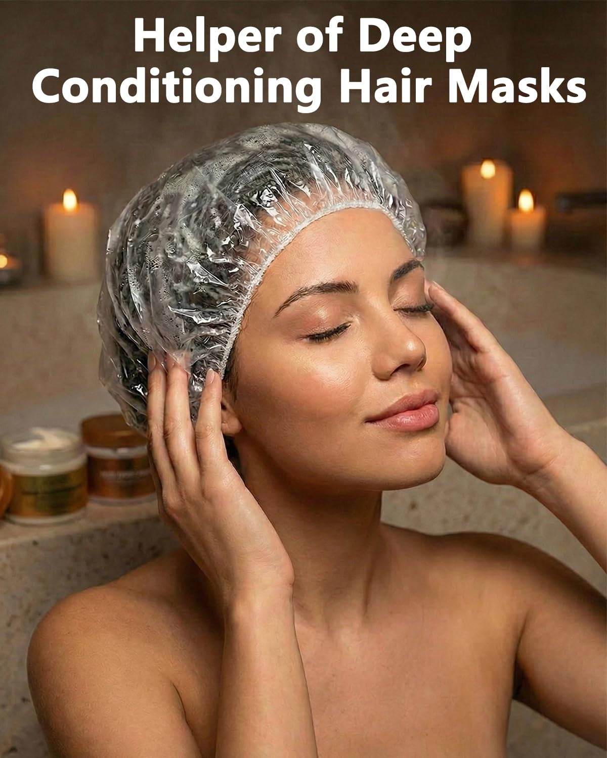Shower Cap Disposable, 50 PCS Bath Caps Larger Thick Clear Waterproof Plastic Elastic Hair Bath Caps for Women, Hotel Travel Essentials Accessories Deep Conditioning Hair Care Cleaning Supplies
