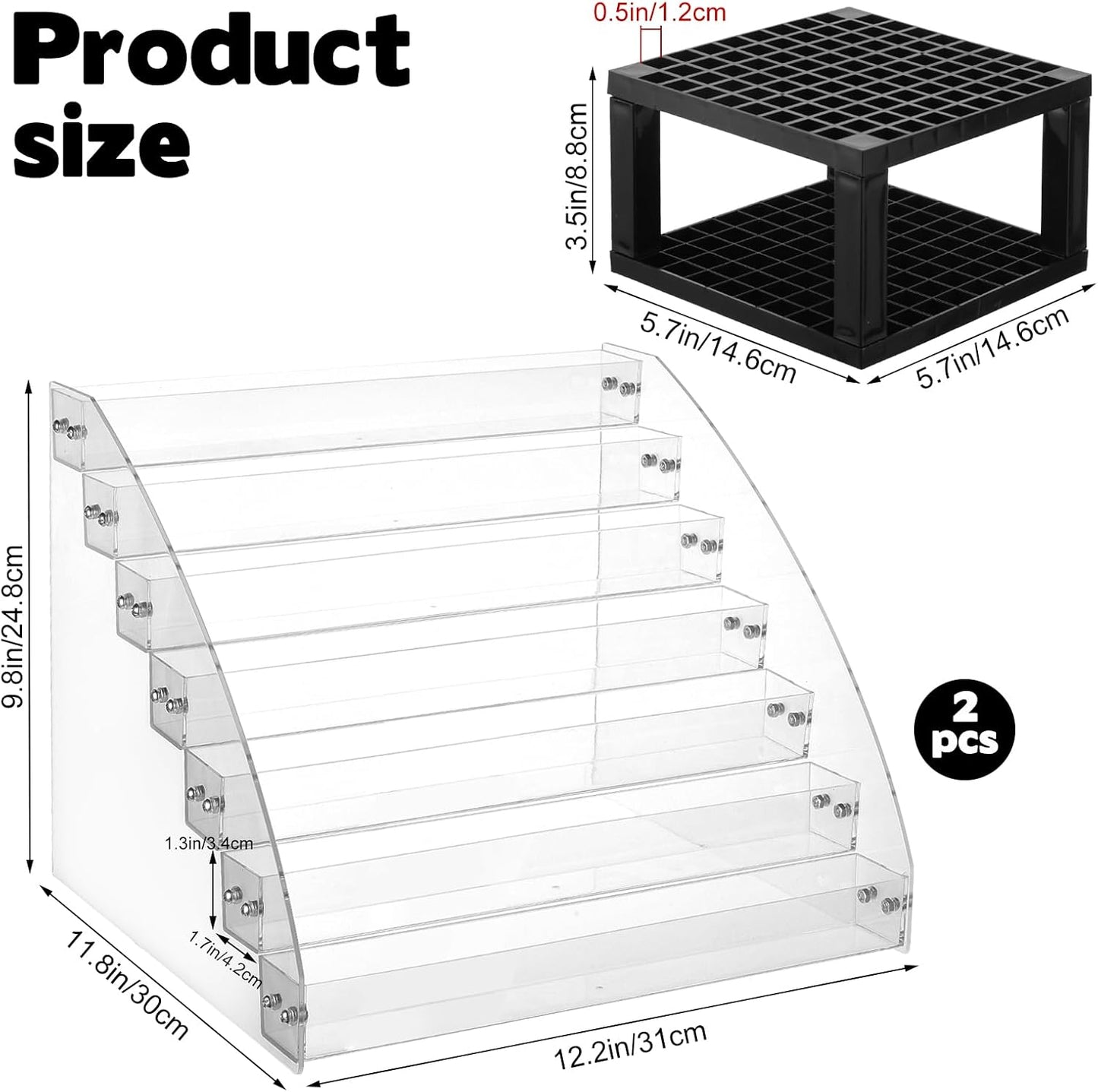 2 Pack 7 Tiers Clear Acrylic Paint Organizer with Brush Holder,Paint Organizers Set Miniature Paints Holders, 7 Layers Paints Storage Rack, Craft Paint Rack