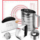 Biscuit Cutter Set,10Pcs Stainless Steel Pastry Blender Set with Pastry Cutter,5Pcs Biscuit Cutter,Dough Cutter,3 Cup Flour Sifter,Baking Mat and Fine Mesh Strainer for Cooking Cookies and Donuts