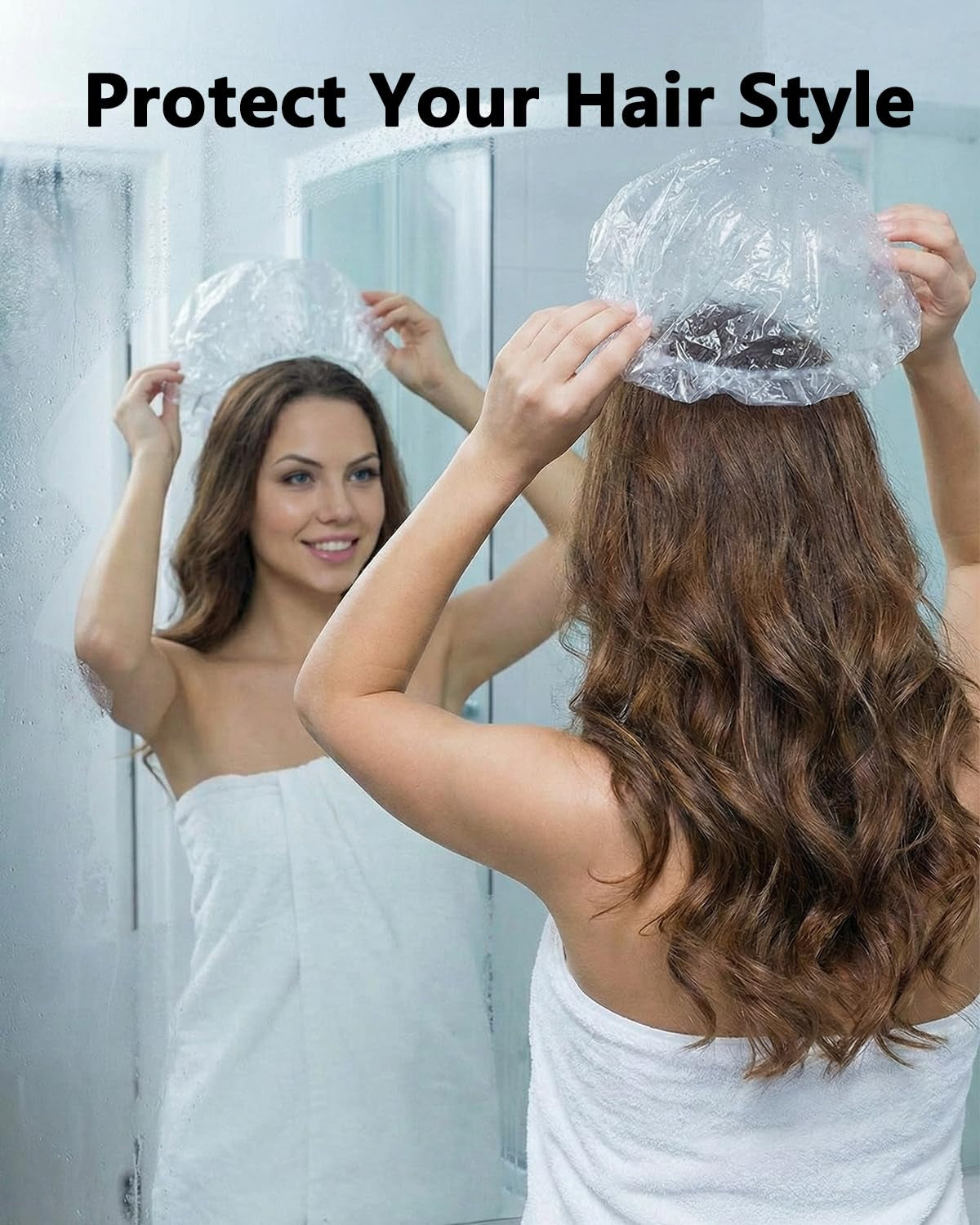 Shower Cap Disposable, 50 PCS Bath Caps Larger Thick Clear Waterproof Plastic Elastic Hair Bath Caps for Women, Hotel Travel Essentials Accessories Deep Conditioning Hair Care Cleaning Supplies