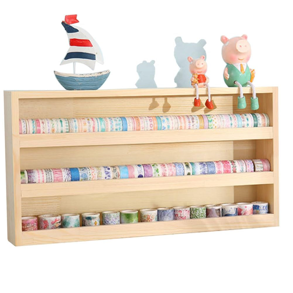 Wood 3 Layers Storage Organizer, Washi Tape Box with Hanging Hook, Divider Closet Container Holder for Sewing,Thread, Office Supplies, Craft Supplies, Jewelry, Accessories